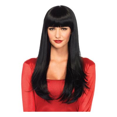 Lång Svart Deluxe Peruk med Hellugg