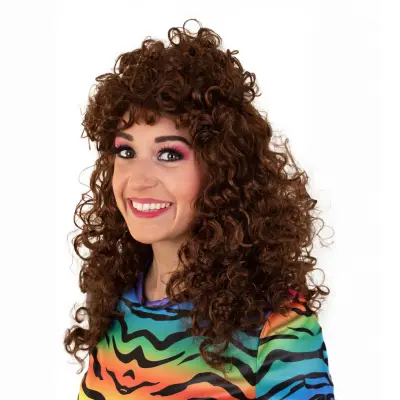 Lång Brun Lockig Peruk - One size