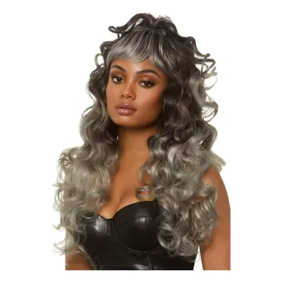 Lång Lockig Grå deluxe Peruk - One size