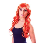 Lång Orange Peruk med Lockar - One size