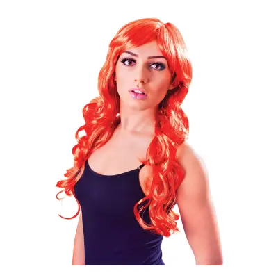 Lång Orange Peruk med Lockar - One size
