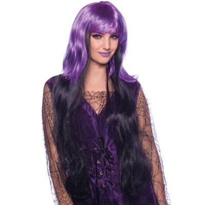 Lång Peruk Lila&Svart