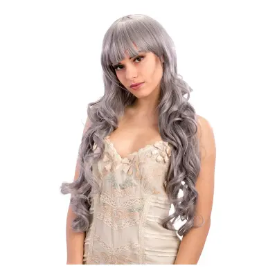 Lång Peruk med Lockar Grå - One size