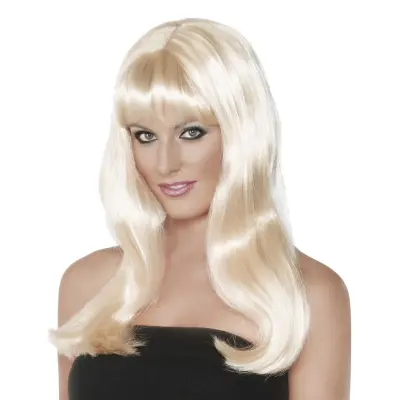 Lång Platinablond Peruk med Lugg - One size