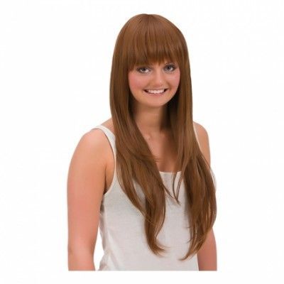 Lång Rak Brun Deluxe Peruk - One size