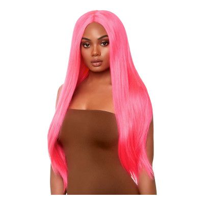 Lång Rak Neonrosa Deluxe Peruk - One size