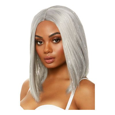 Lång Silver Deluxe Peruk med Glitter - One size