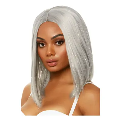 Lång Silver Deluxe Peruk med Glitter - One size