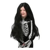 Lång Svart Barn Peruk - One size