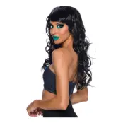 Lång Svart Peruk med Lockar - One size