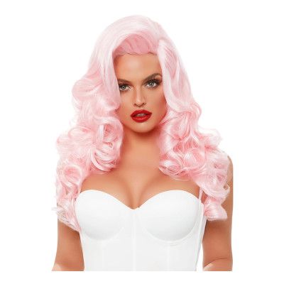 Ljusrosa Lång Lockig Deluxe Peruk - One size