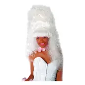 Marisol Vit Hög Peruk med Pärlor - One size