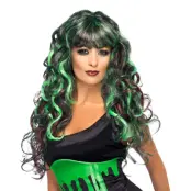 Monster Svart/Grön Lockig Peruk - One size