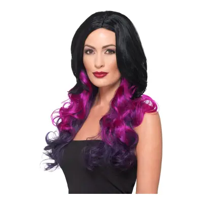 Ombre Svart/Lila Deluxe Peruk - One size
