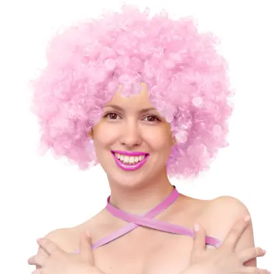 Peruk Afro Ljusrosa