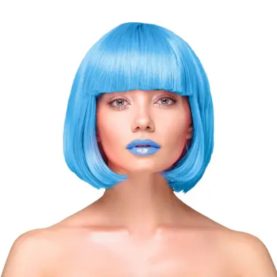 Peruk Kort Rakt Hår - Blå