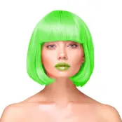 Peruk Kort Rakt Hår - Neongrön