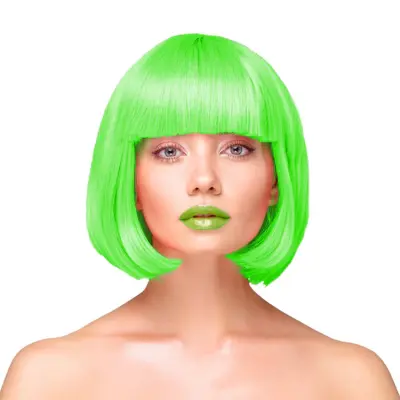Peruk Kort Rakt Hår - Neongrön