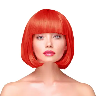 Peruk Kort Rakt Hår - Röd
