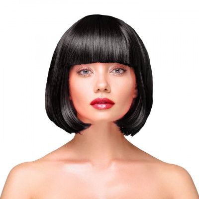 Peruk Kort Rakt Hår - Svart