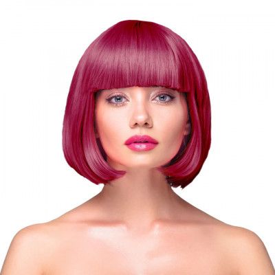 Peruk Kort Rakt Hår - Vinröd