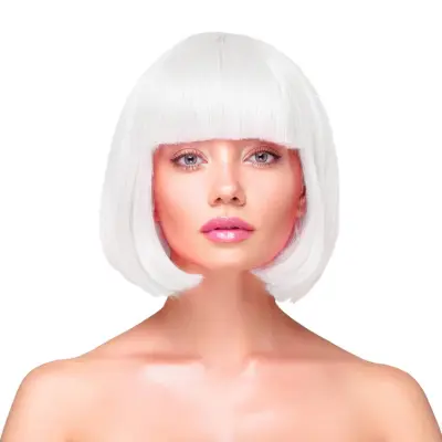 Peruk Kort Rakt Hår - Vit