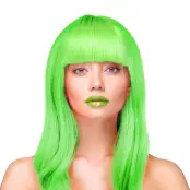 Peruk Långt Rakt Hår - Neongrön