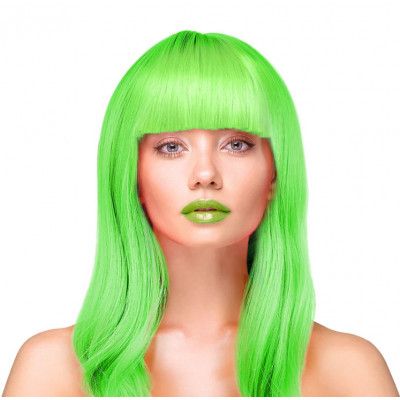 Peruk Långt Rakt Hår - Neongrön