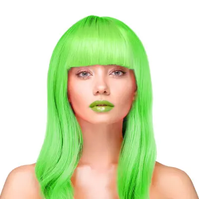 Peruk Långt Rakt Hår - Neongrön