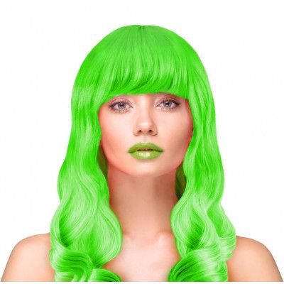 Peruk Långt Vågigt Hår - Neongrön
