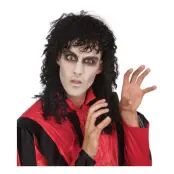 Peruk Svart Lockig - One size