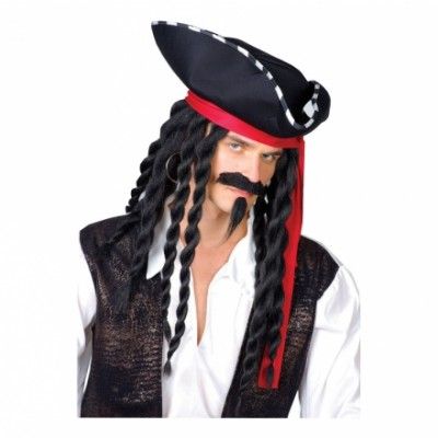 Pirathatt med Peruk - One size