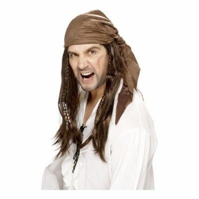 Piratperuk med Brun Bandana - One size