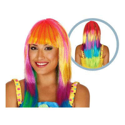 Regnbågsfärgad Peruk med Lugg - One size