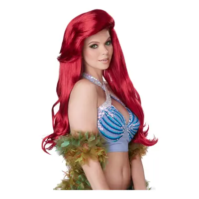 Sjöjungfru Röd Lång Peruk - One size
