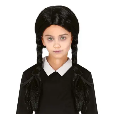 Spökflicka Barnperuk Svart med Flätor - One size
