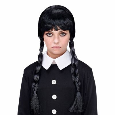 Spöktjej Svart Barnperuk med Flätor - One size