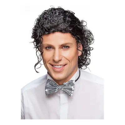 Svart Lockig Peruk Man - One size