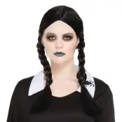 Svart Peruk med Flätor - One size