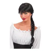 Svart Peruk med Lugg och Fläta - One size