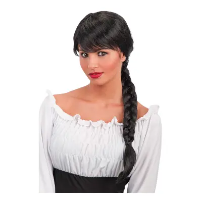 Svart Peruk med Lugg och Fläta - One size