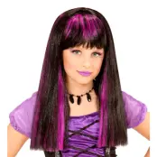 Svart/Lila Lång Barnperuk - One size