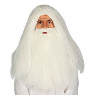 Vit Lång Peruk med Skägg - One size