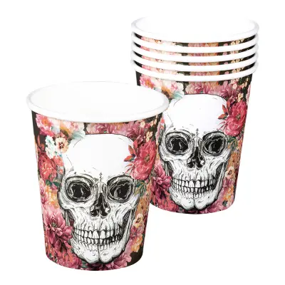 Pappersmuggar Döskalle och Blommor - 6-pack
