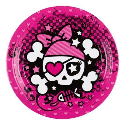 Papperstallrikar Pirat Rosa - 8-pack