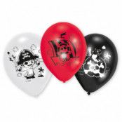 Pirat Ballonger Vit, Röd & Svart 6-pack