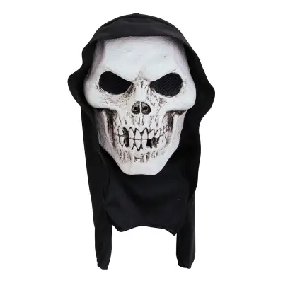 Vit Döskallemask med Huva - One size