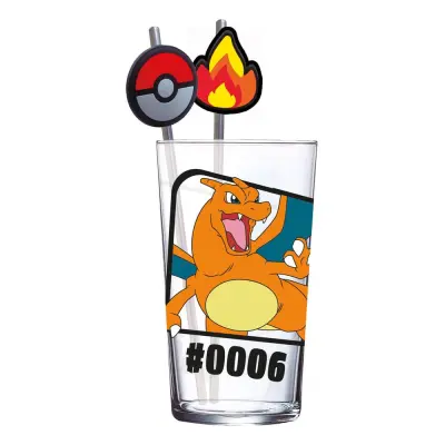 Pokemon Glass Tumbler with Straws Charizard 480 ml
