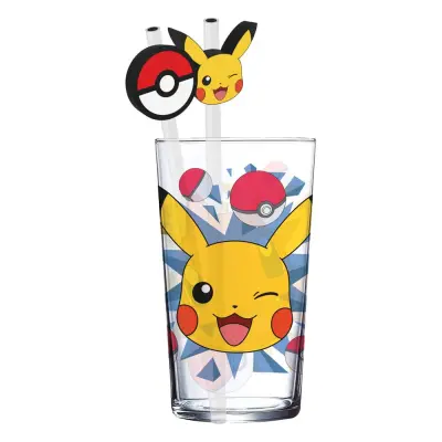 Pokemon Glass Tumbler with Straws Pikachu 485 ml