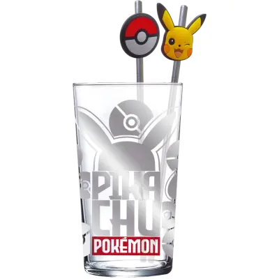 Pokemon - Pikachu - Set Of Premium Xxl Glass 16Oz + Twin Metal Straw